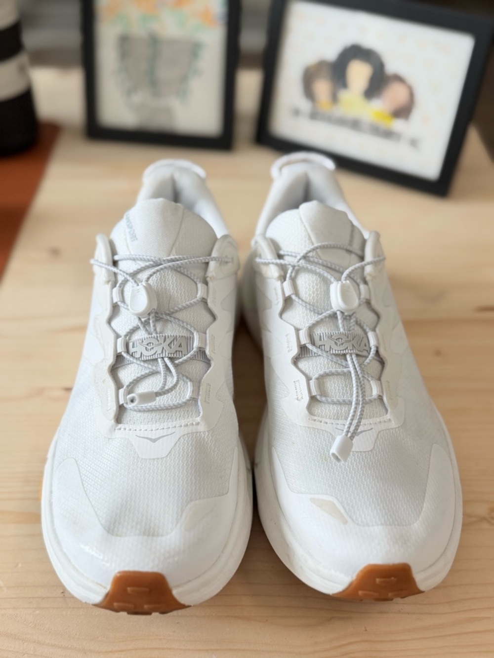 Hoka White Athletic Running Shoes with Gum Outsole - Picture 2 of 6